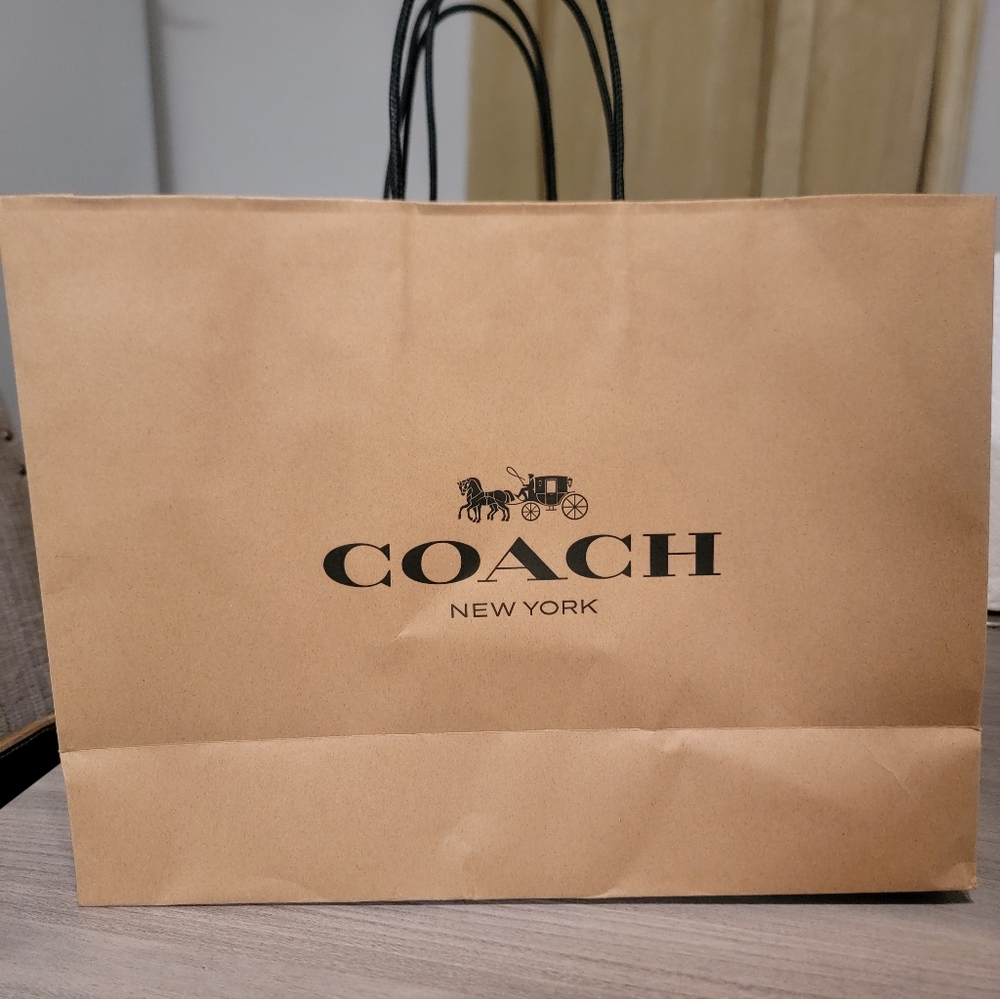 COACH Brown Paper Shopper Bag with Black Logo
